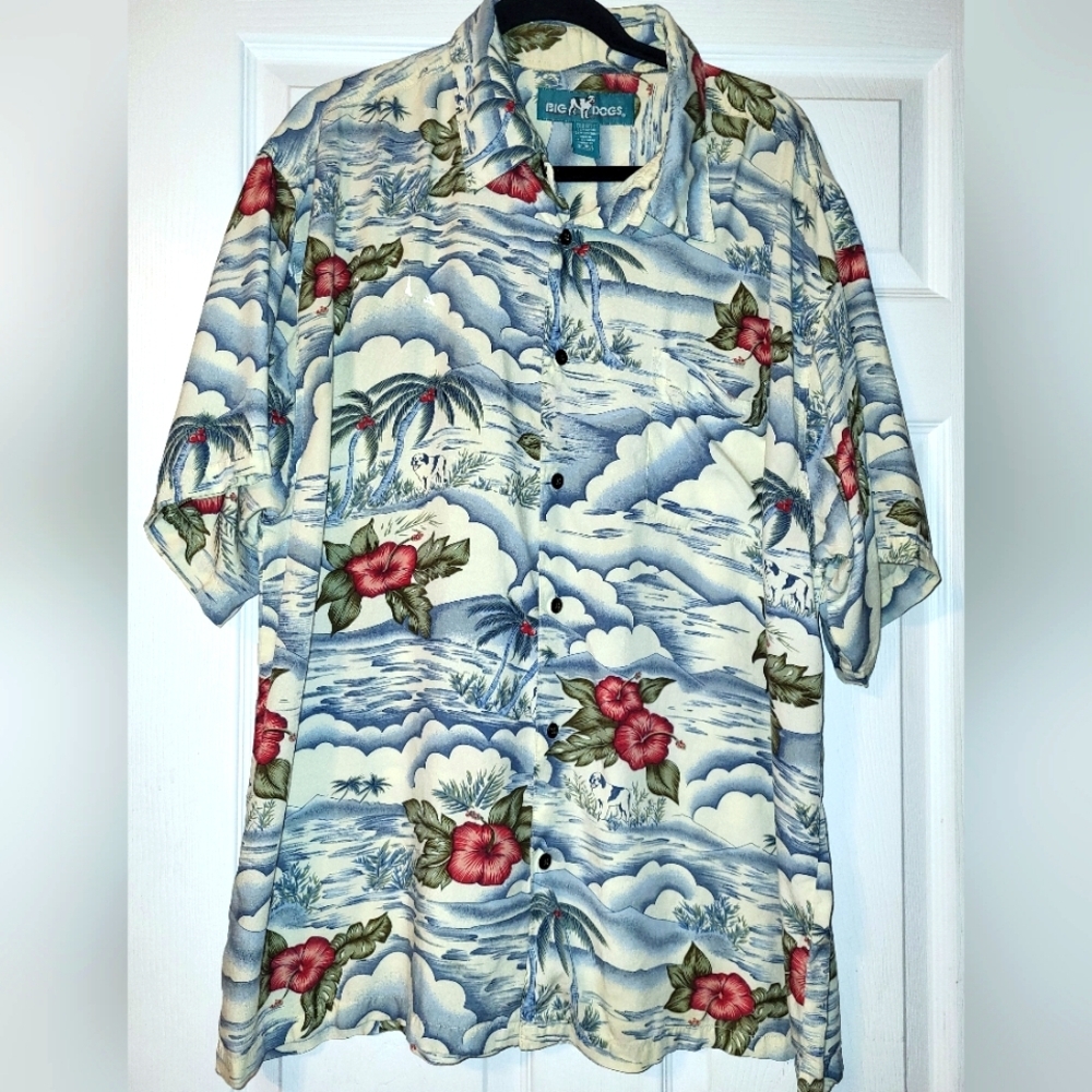 Big Dogs Hawaiian Style Shirt Size X Large Rayon Tropical Island Resortwear Palm